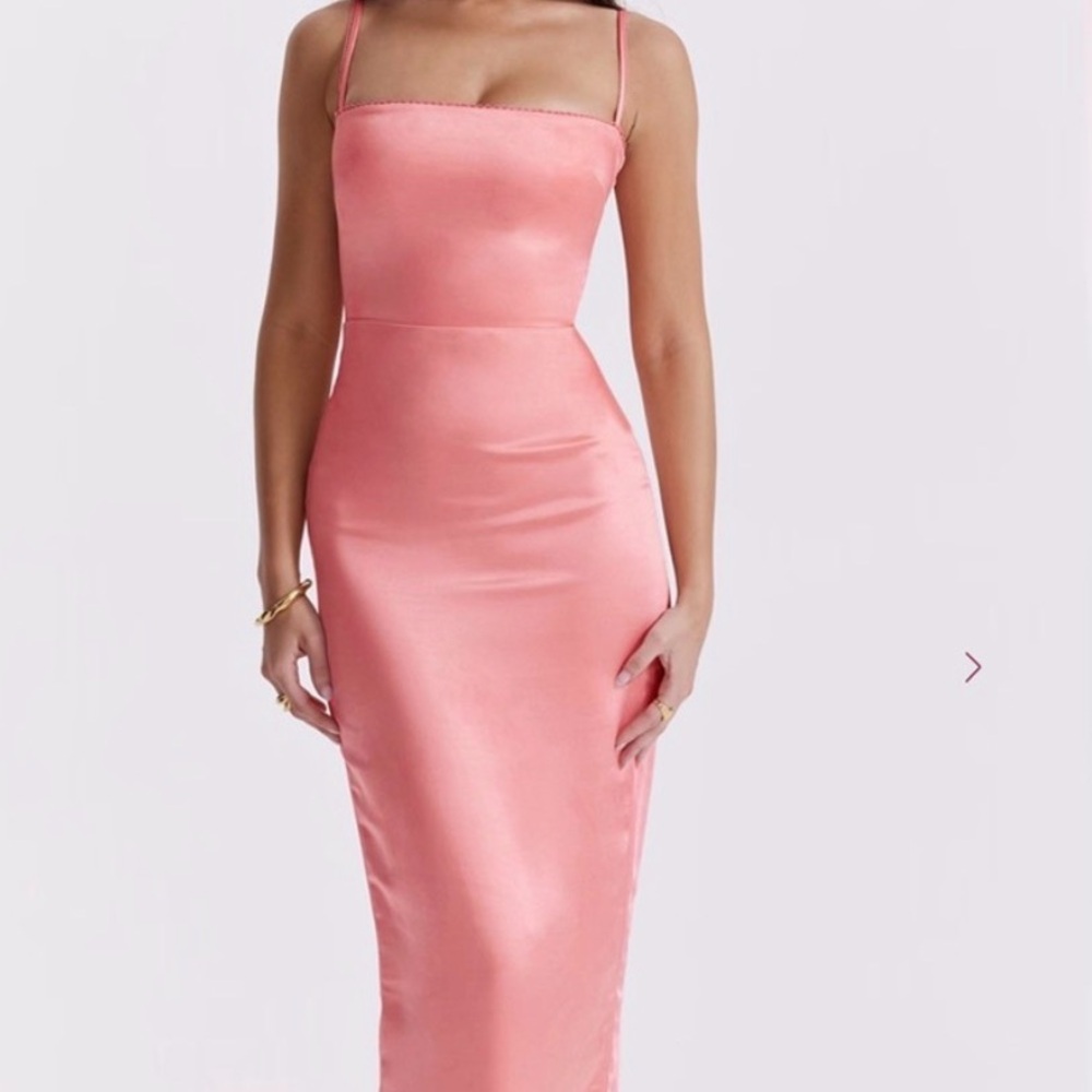 Satin Sheath Maxi Dress in Coral Pink